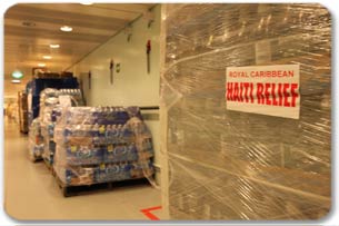 Relief supplies onboard the Jewel of the Seas en route to Haiti