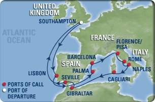 Great Britain & Mediterranean Cruise Map
